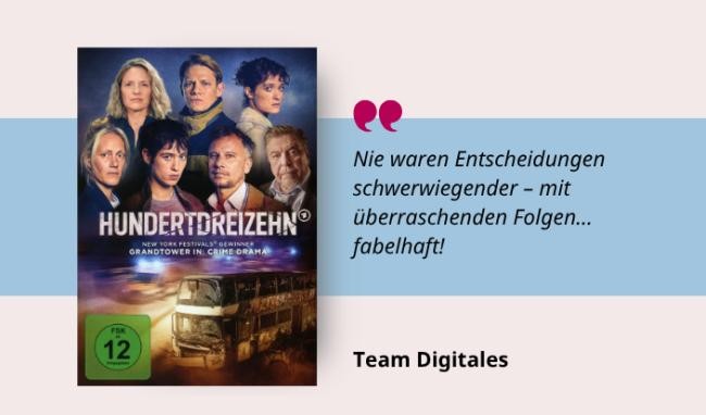 Medientipp Cover Hundertdreizehn (Grafik: Canva, Stadtbücherei Heidelberg) Grafik mit Buchcover, Teasertext und Bild der Person, die den Medientipp abgibt