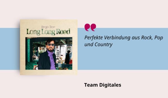 Medientipp Juli Buchcover Long Long Road (Grafik: Canva, Stadtbücherei Heidelberg) Grafik mit Buchcover, Teasertext und Bild der Person, die den Medientipp abgibt