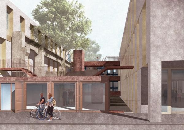 Visualisierung eines künftigen Innenhofs im Bahnbetriebswerk. (Visualisierung: AAg Architekten) Visualisierung eines künftigen Innenhofs im Bahnbetriebswerk. (Visualisierung: AAg Architekten)