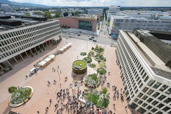 Aufnahme aus der Vogelperspektive vom neuen Europaplatz.