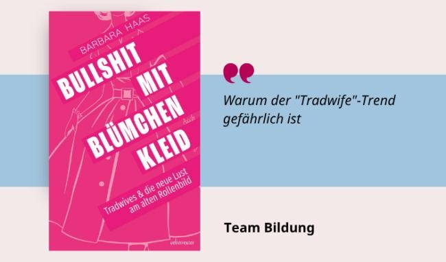 Medientipp Juli Buchcover Barbara Haas: Bullshit mit Blümchenkleid (Grafik: Canva, Stadtbücherei Heidelberg) Grafik mit Buchcover, Teasertext und Bild der Person, die den Medientipp abgibt