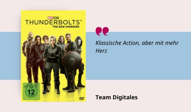 Medientipp Juli Buchcover Thunderbolts (Grafik: Canva, Stadtbücherei Heidelberg)Medientipp Juli Buchcover The Librarians (Grafik: Canva, Stadtbücherei Heidelberg) Grafik mit Buchcover, Teasertext und Bild der Person, die den Medientipp abgibt