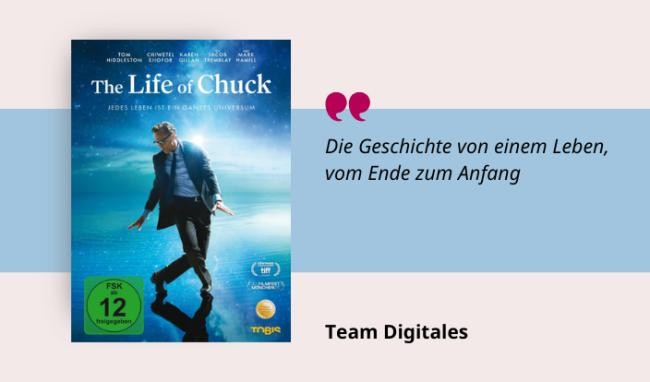 Medientipp Juli Buchcover The Life of Chuck (Grafik: Canva, Stadtbücherei Heidelberg)Medientipp Juli Buchcover The Librarians (Grafik: Canva, Stadtbücherei Heidelberg) Grafik mit Buchcover, Teasertext und Bild der Person, die den Medientipp abgibt