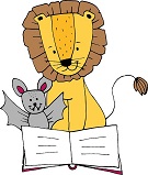 Der Löwe der Kinderbücherei liest der Fledermaus vor 